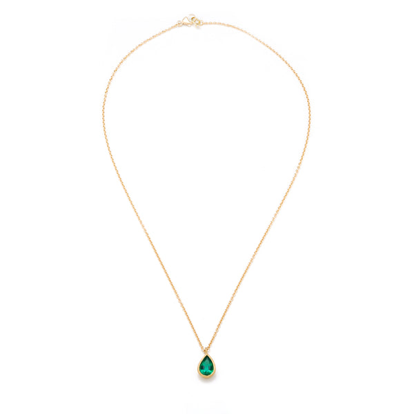 Gold Pear Shaped Emerald Necklace