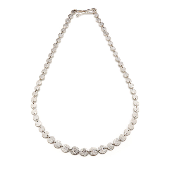 Platinum Hammered Disc Diamond Necklace