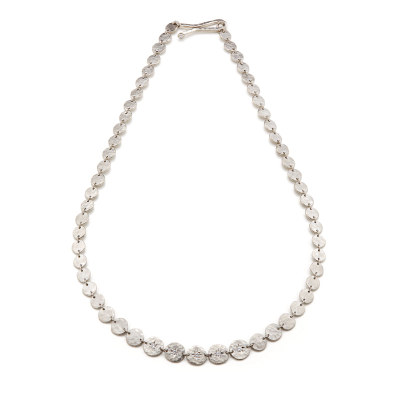 Platinum Hammered Disc Diamond Necklace