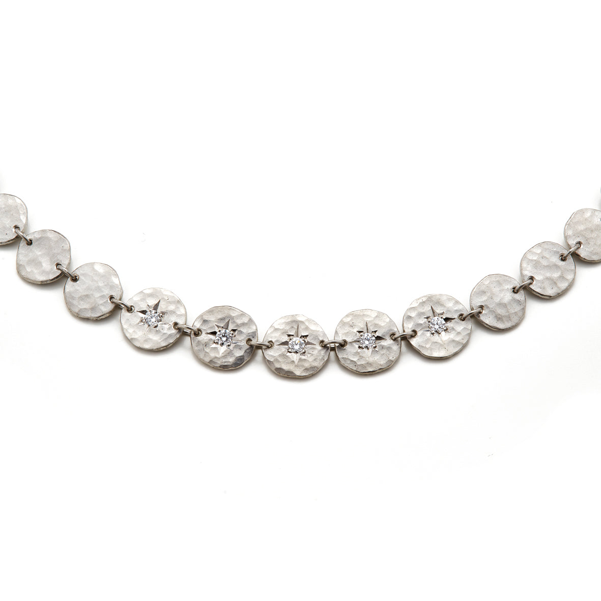 Platinum Hammered Disc Diamond Necklace