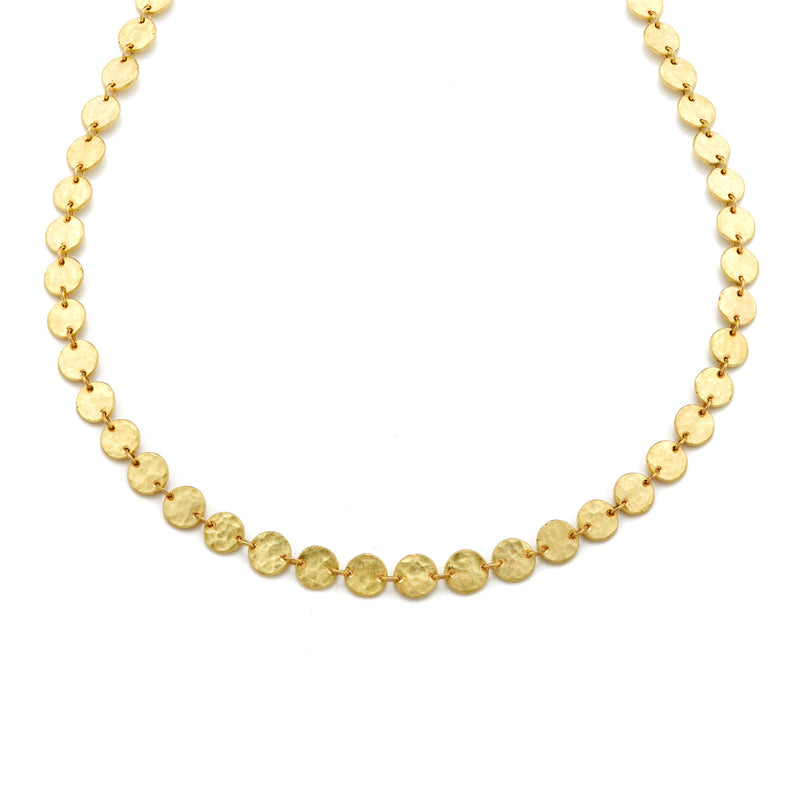 Gold Hammered Disc Necklace
