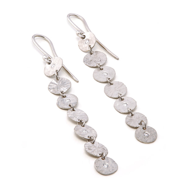 Platinum Disc Drop Earrings