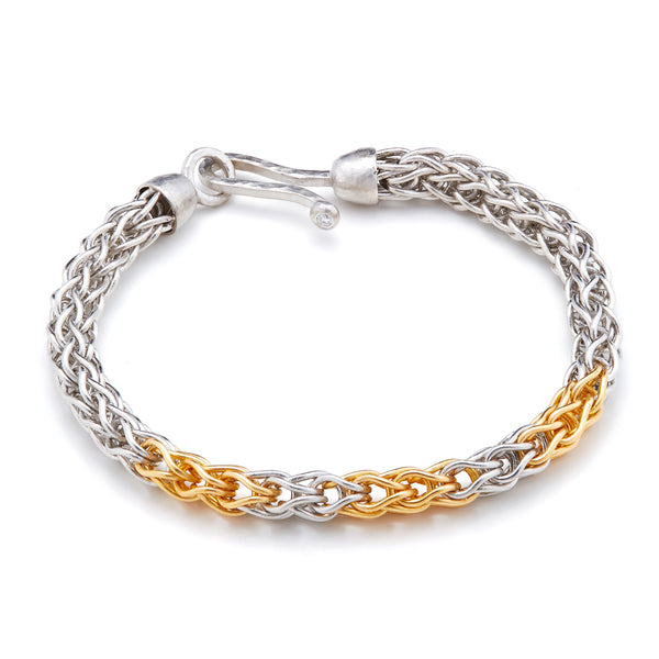 Platinum and Gold Woven Chain Bracelet